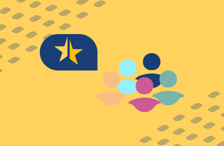 Bunte Männchen auf gelbem Hintergrund - Symbol Schülerrat