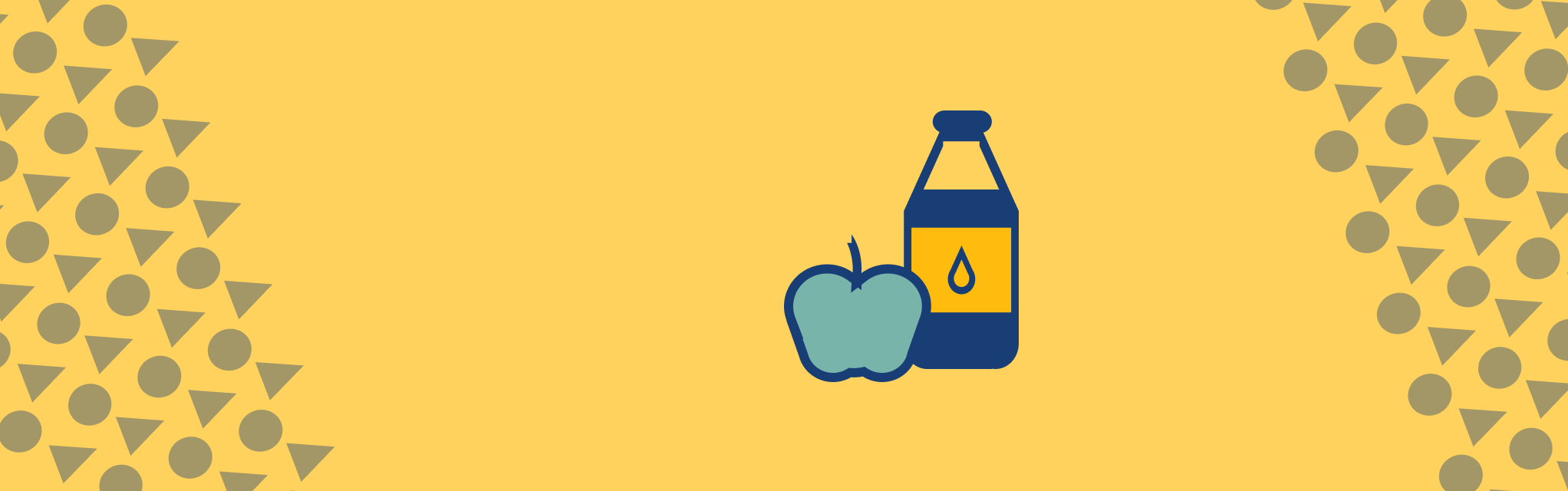 Apfel und Wasserflasche vor gelbem Hintergrund