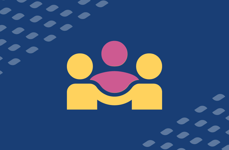 zwei gelbe Männchen mit pinken Männchen auf blauem Hintergrund - Symbol Elternrat