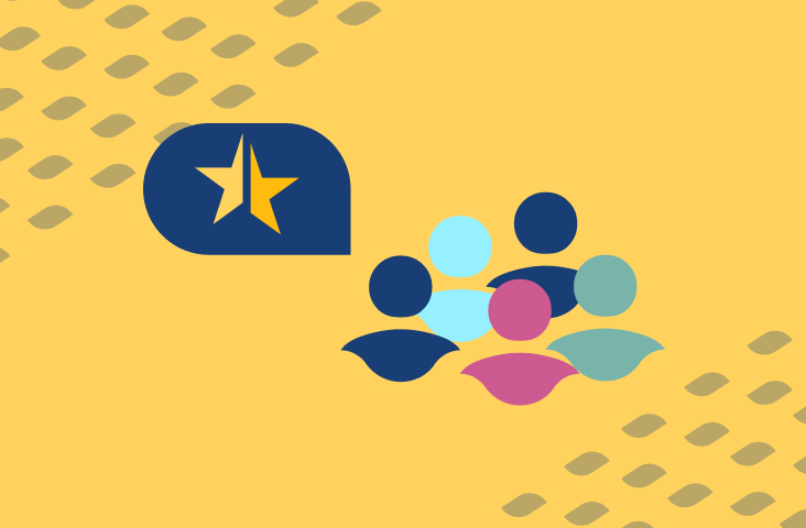 Bunte Männchen auf gelbem Hintergrund - Symbol Schülerrat